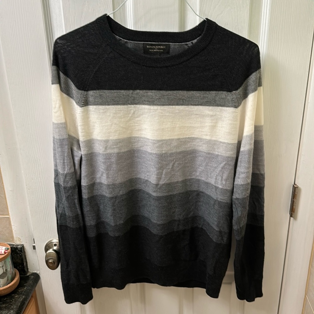 Banana Republic Factory Black and Gray Striped Sweater